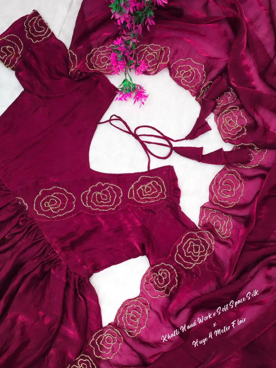 Handworked Space Silk Anarkali Set with Dupatta