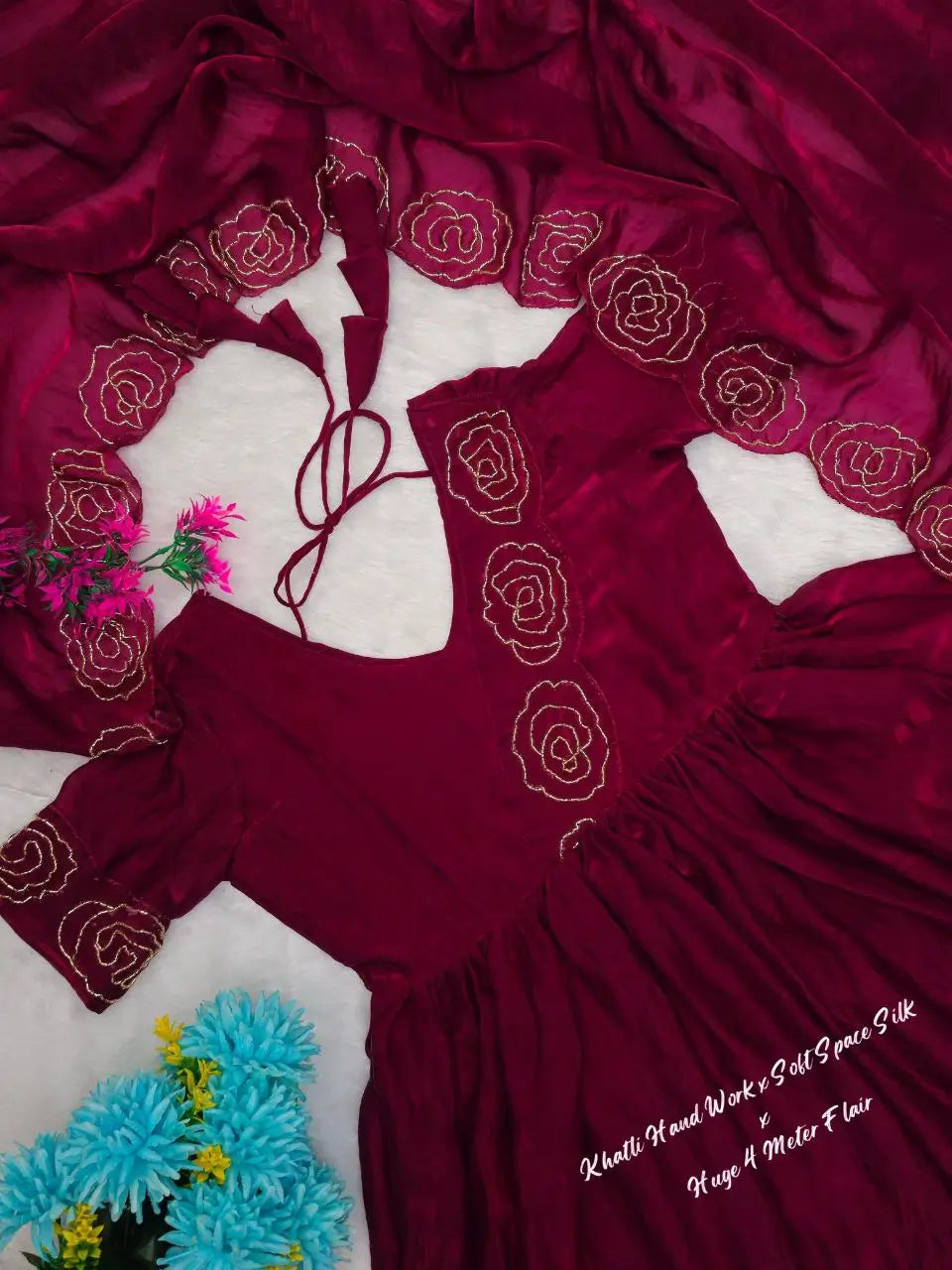 Handworked Space Silk Anarkali Set with Dupatta