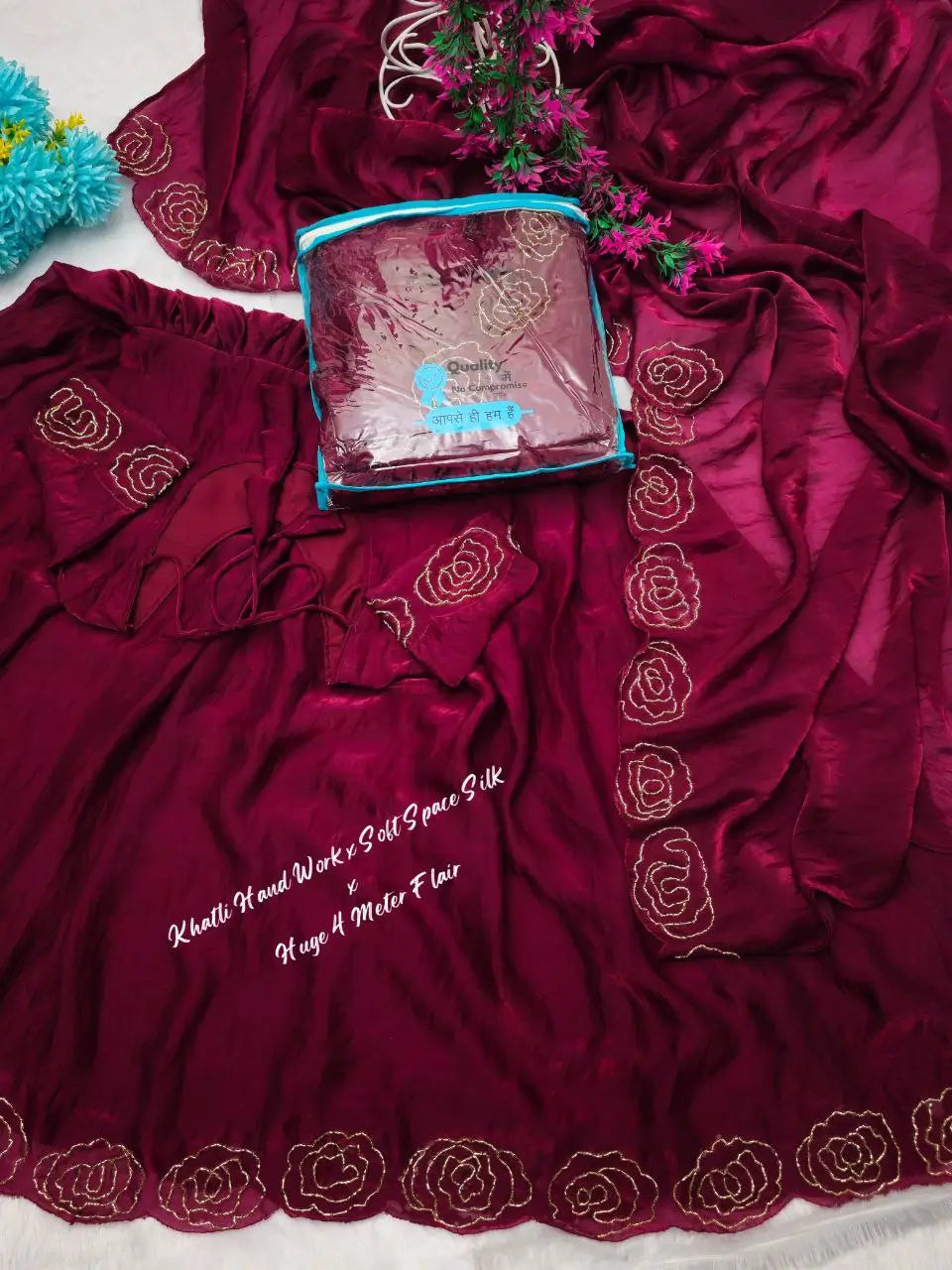 Handworked Space Silk Anarkali Set with Dupatta