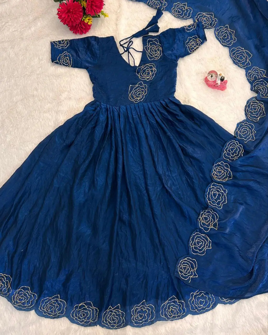 Handworked Space Silk Anarkali Set with Dupatta