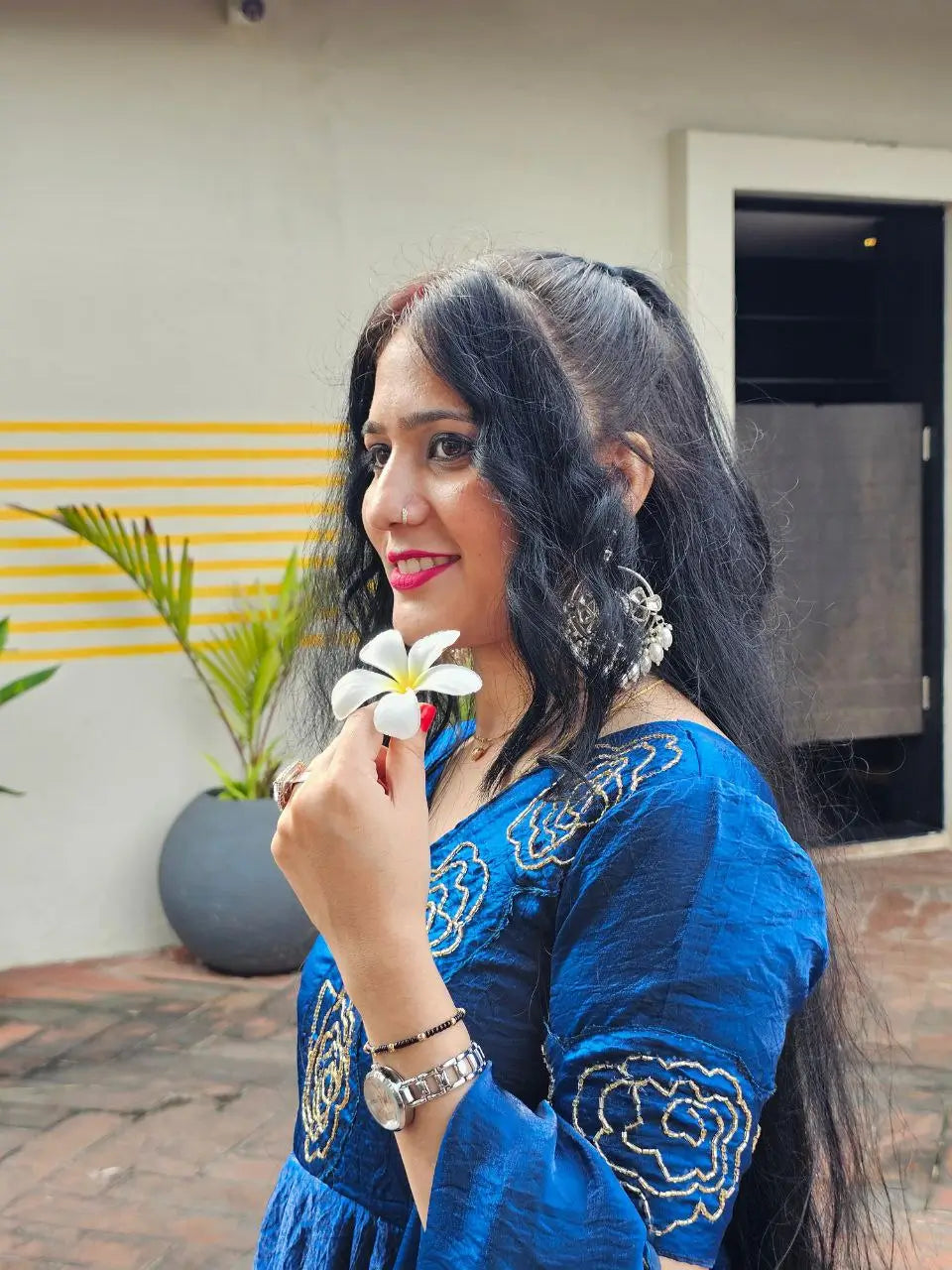 Handworked Space Silk Anarkali Set with Dupatta