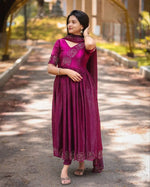 Handworked Space Silk Anarkali Set with Dupatta