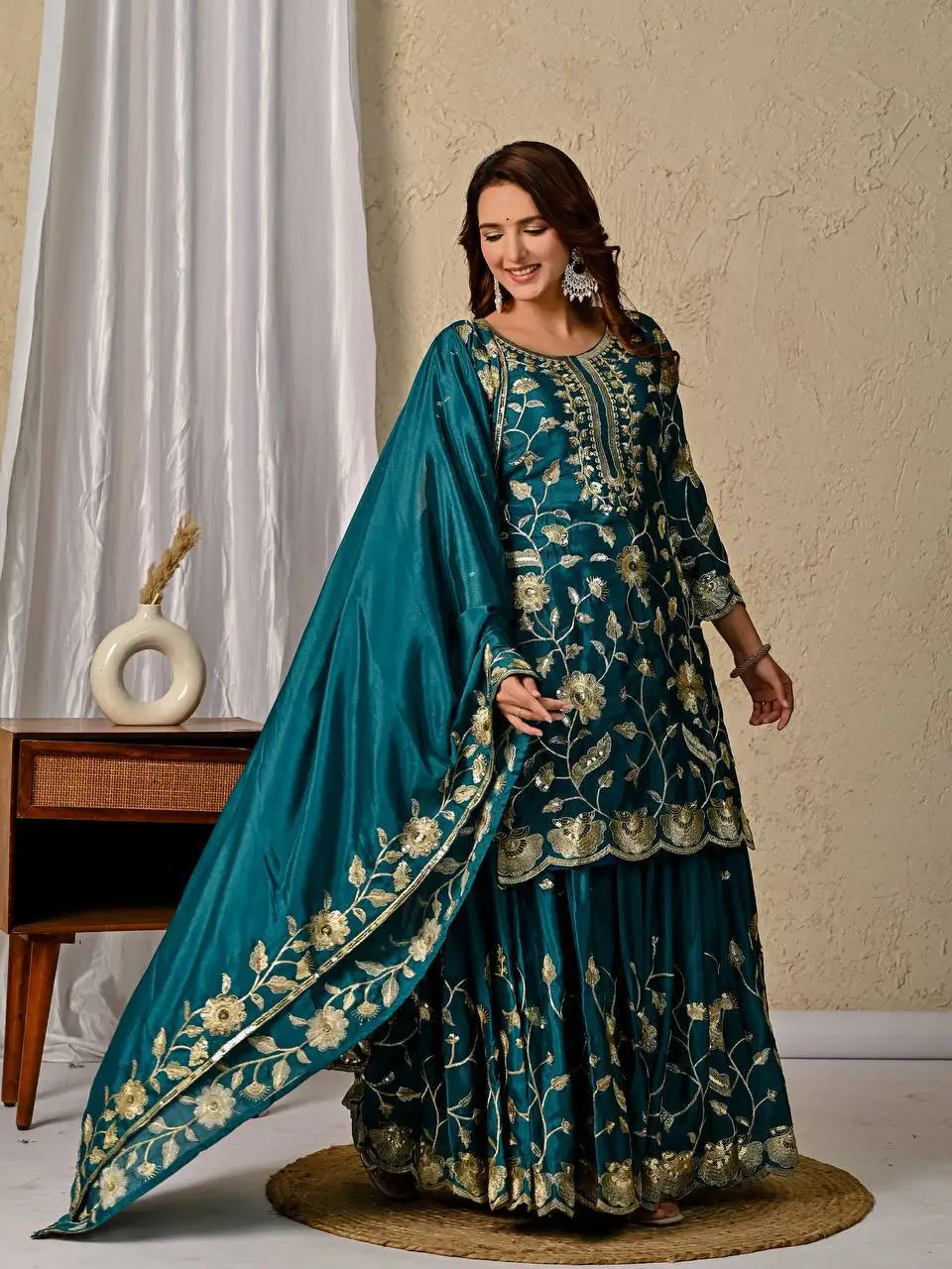 Heavy Chinnon Silk Embroidered Lehenga Set