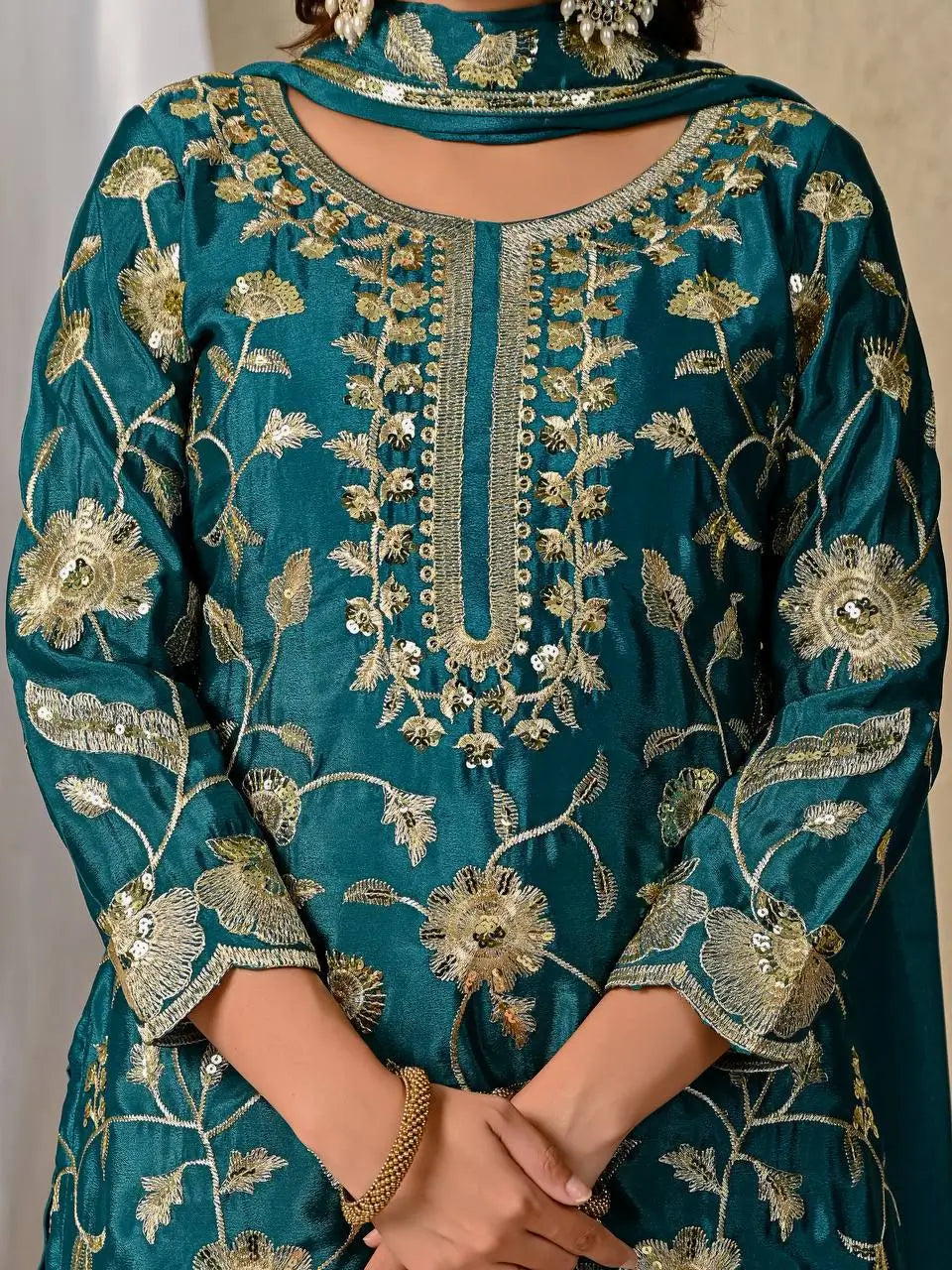 Heavy Chinnon Silk Embroidered Lehenga Set