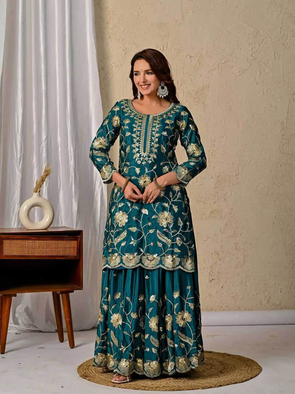 Heavy Chinnon Silk Embroidered Lehenga Set