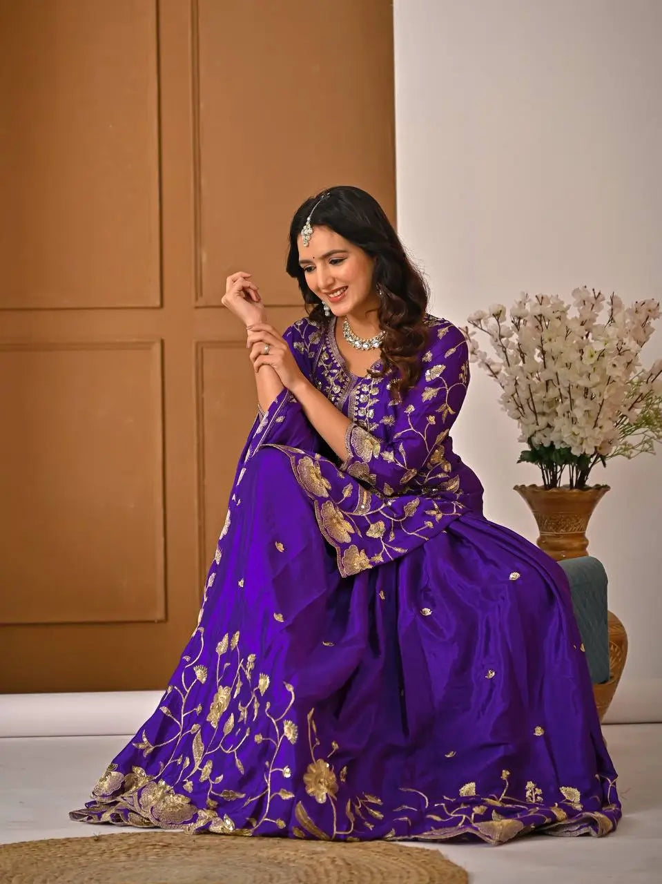 Heavy Chinnon Silk Embroidered Lehenga Set