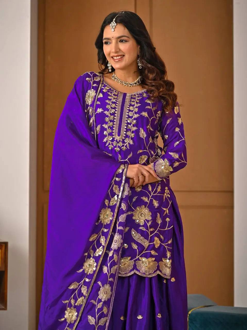 Heavy Chinnon Silk Embroidered Lehenga Set