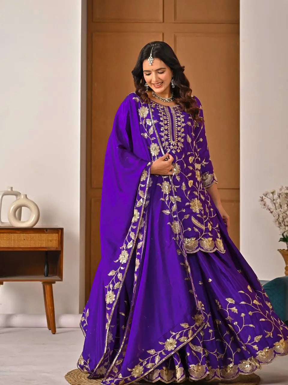 Heavy Chinnon Silk Embroidered Lehenga Set