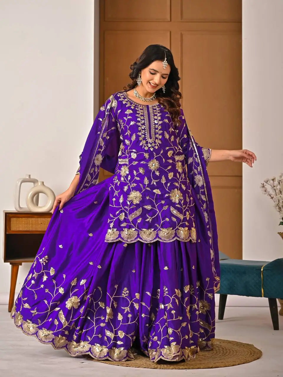 Heavy Chinnon Silk Embroidered Lehenga Set