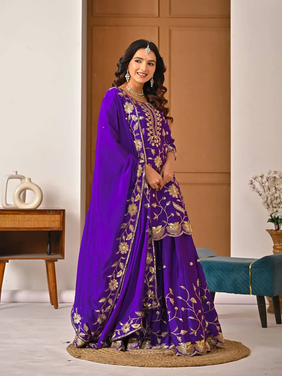 Heavy Chinnon Silk Embroidered Lehenga Set
