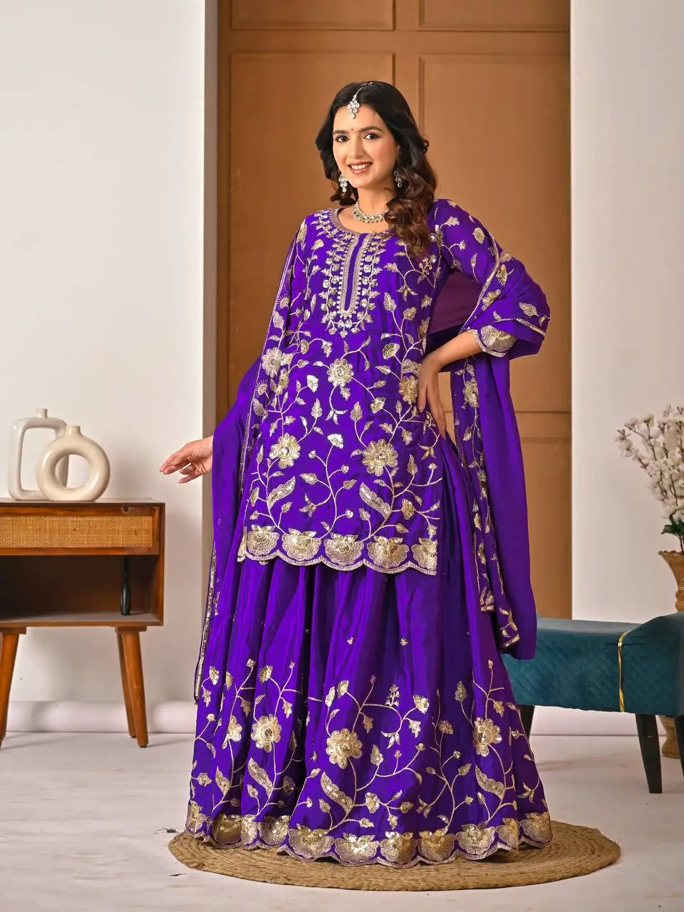 Heavy Chinnon Silk Embroidered Lehenga Set