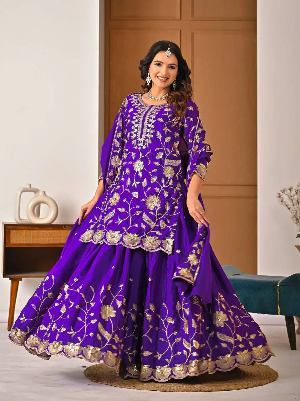 Heavy Chinnon Silk Embroidered Lehenga Set