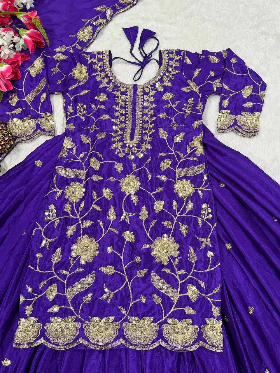 Heavy Chinnon Silk Embroidered Lehenga Set