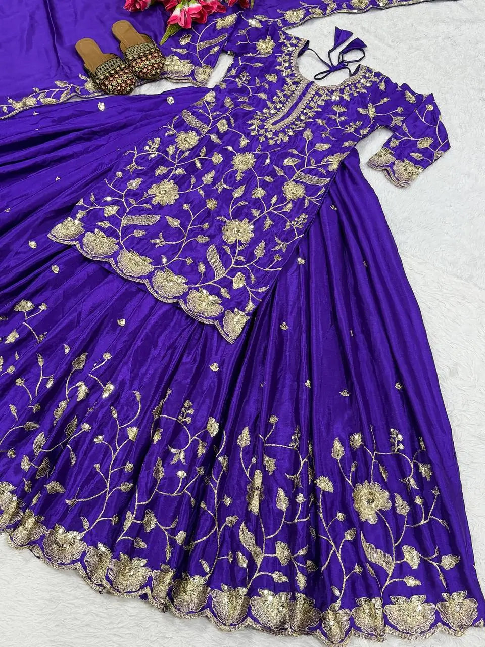 Heavy Chinnon Silk Embroidered Lehenga Set