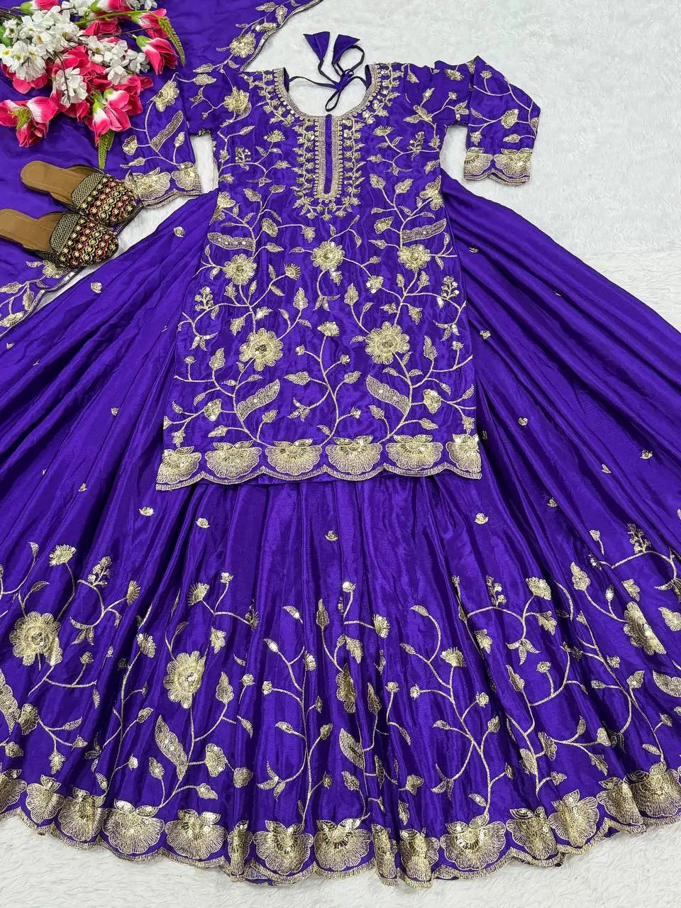 Heavy Chinnon Silk Embroidered Lehenga Set