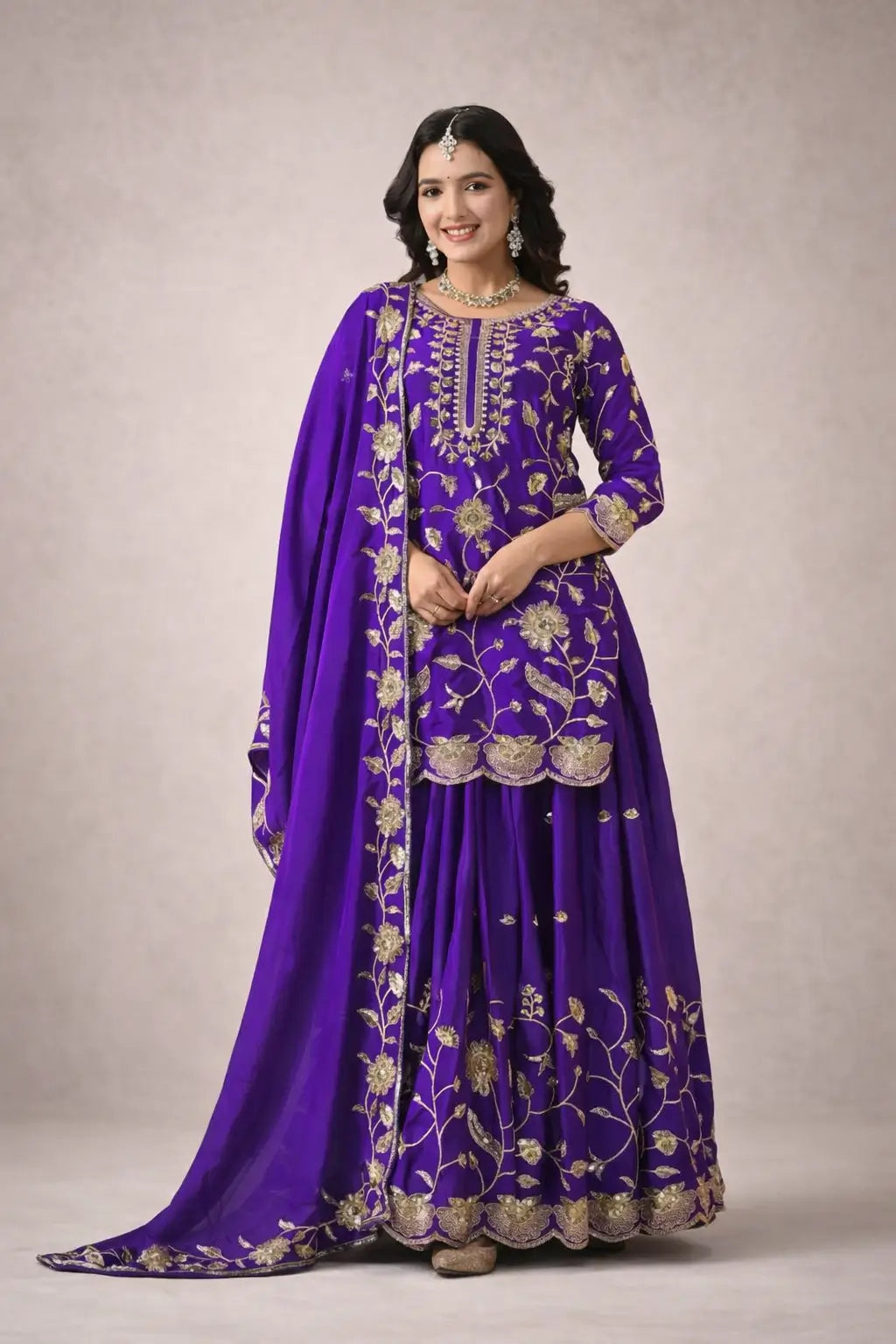 Heavy Chinnon Silk Embroidered Lehenga Set
