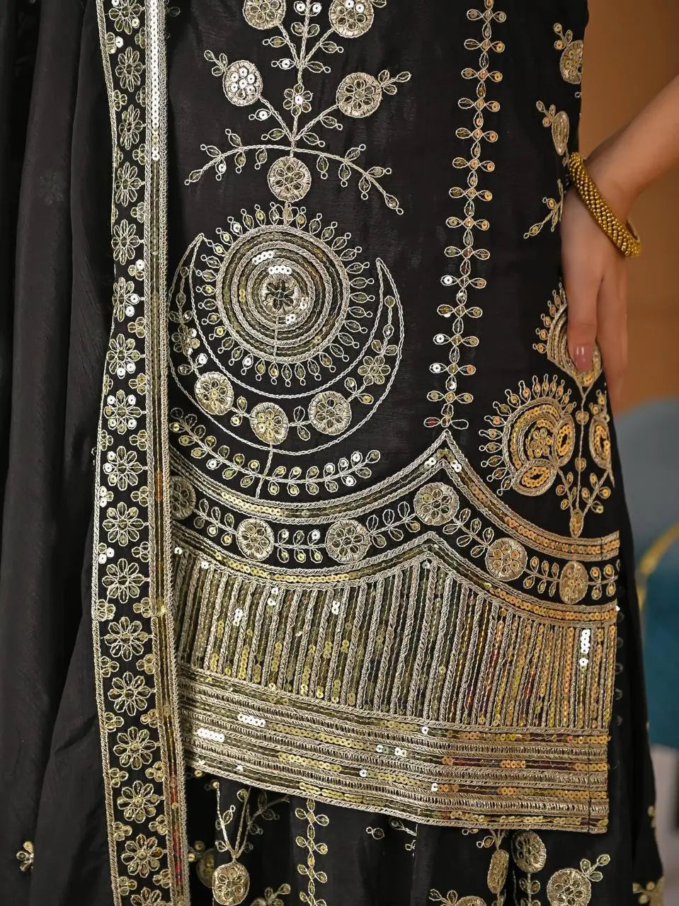 Heavy Chinnon Silk Embroidered Lehenga Set