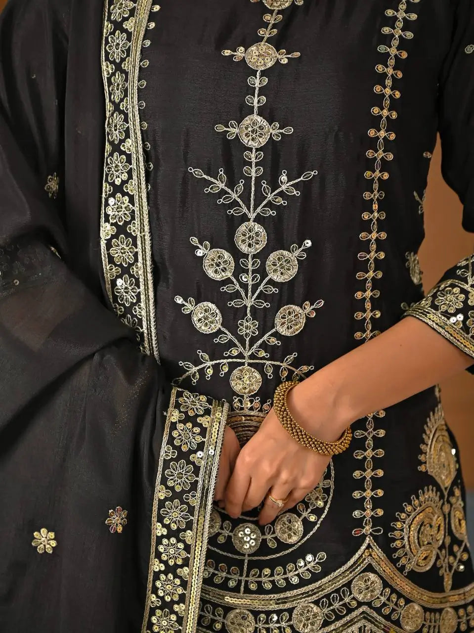 Heavy Chinnon Silk Embroidered Lehenga Set