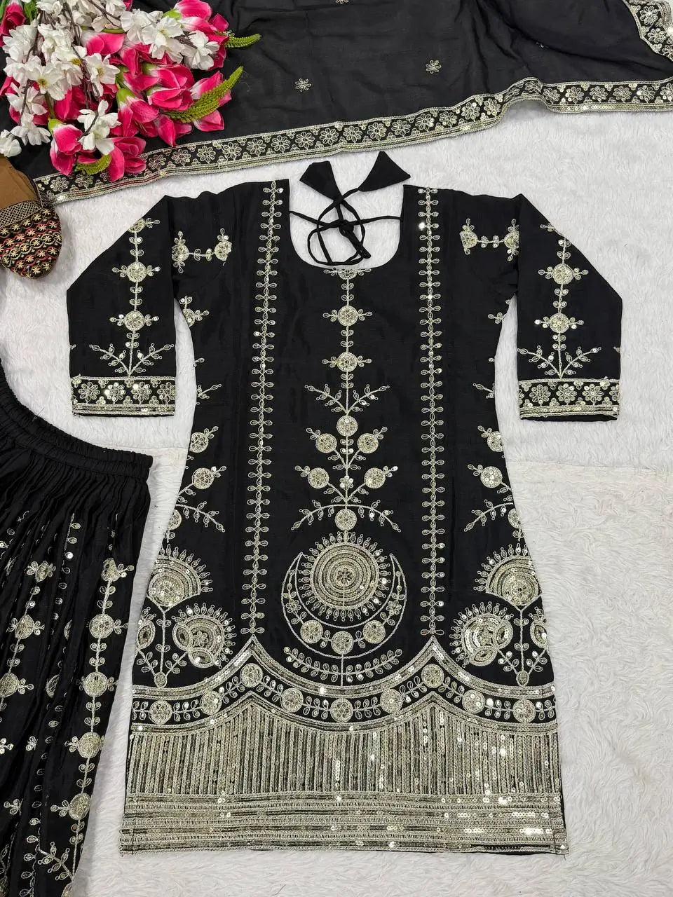 Heavy Chinnon Silk Embroidered Lehenga Set