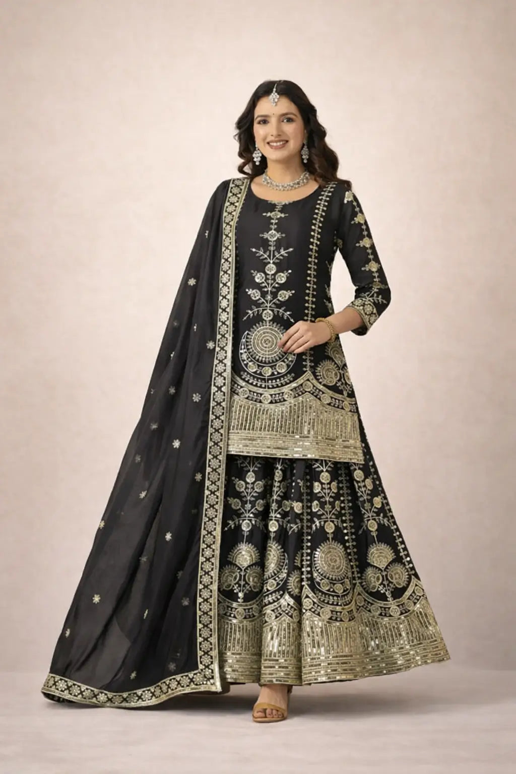 Heavy Chinnon Silk Embroidered Lehenga Set