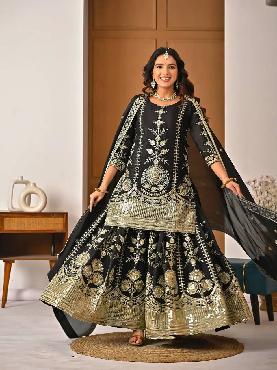 Heavy Chinnon Silk Embroidered Lehenga Set