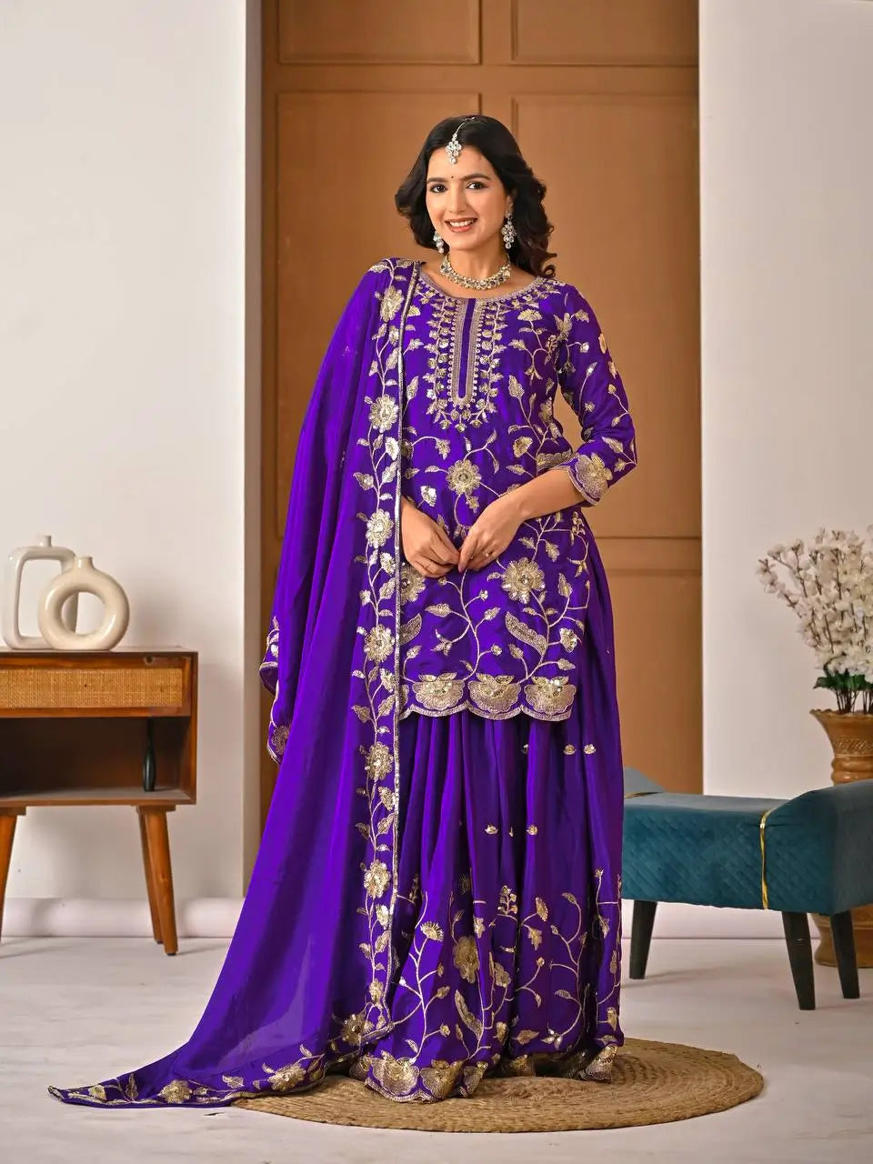 Heavy Chinnon Silk Embroidered Lehenga Set