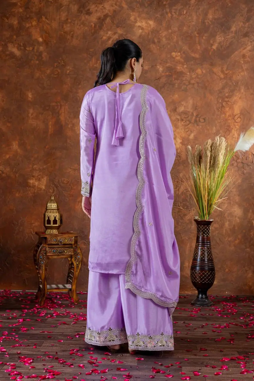 Heavy Chinon Silk Embroidered Palazzo Set with Dupatta