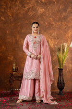 Heavy Chinon Silk Embroidered Palazzo Set with Dupatta