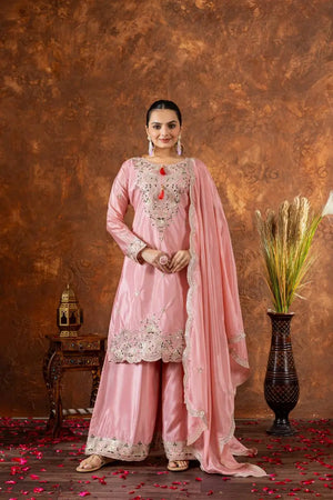 Heavy Chinon Silk Embroidered Palazzo Set with Dupatta