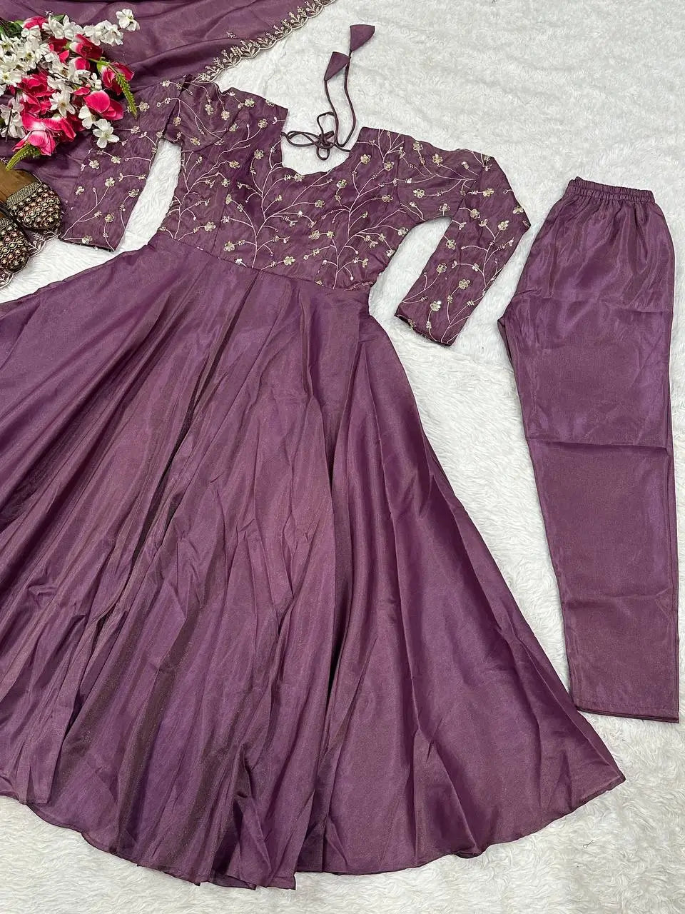 Heavy Cosmos Silk Designer Anarkali Suit Set with Embroidery Sequence Dupatta