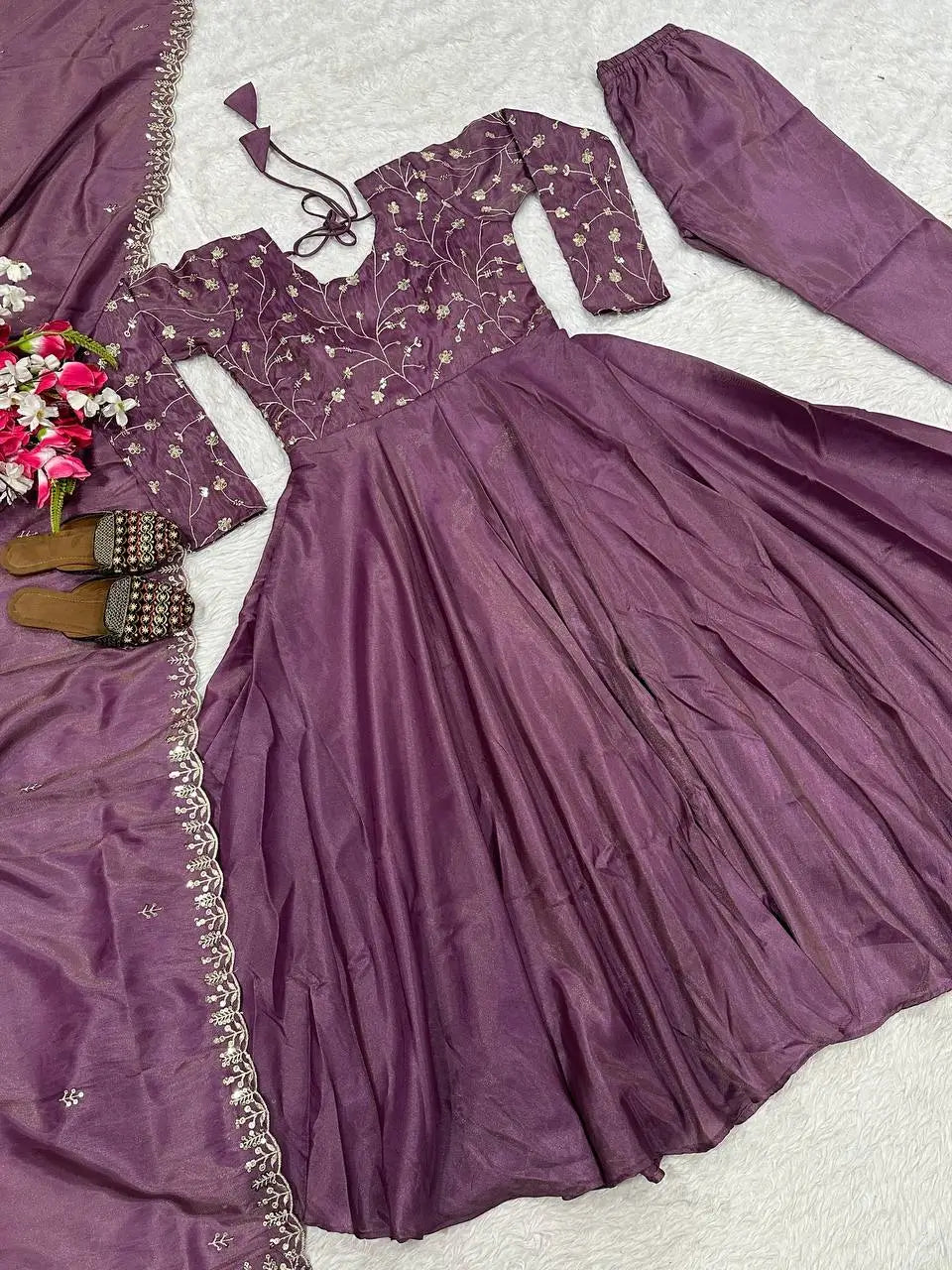 Heavy Cosmos Silk Designer Anarkali Suit Set with Embroidery Sequence Dupatta