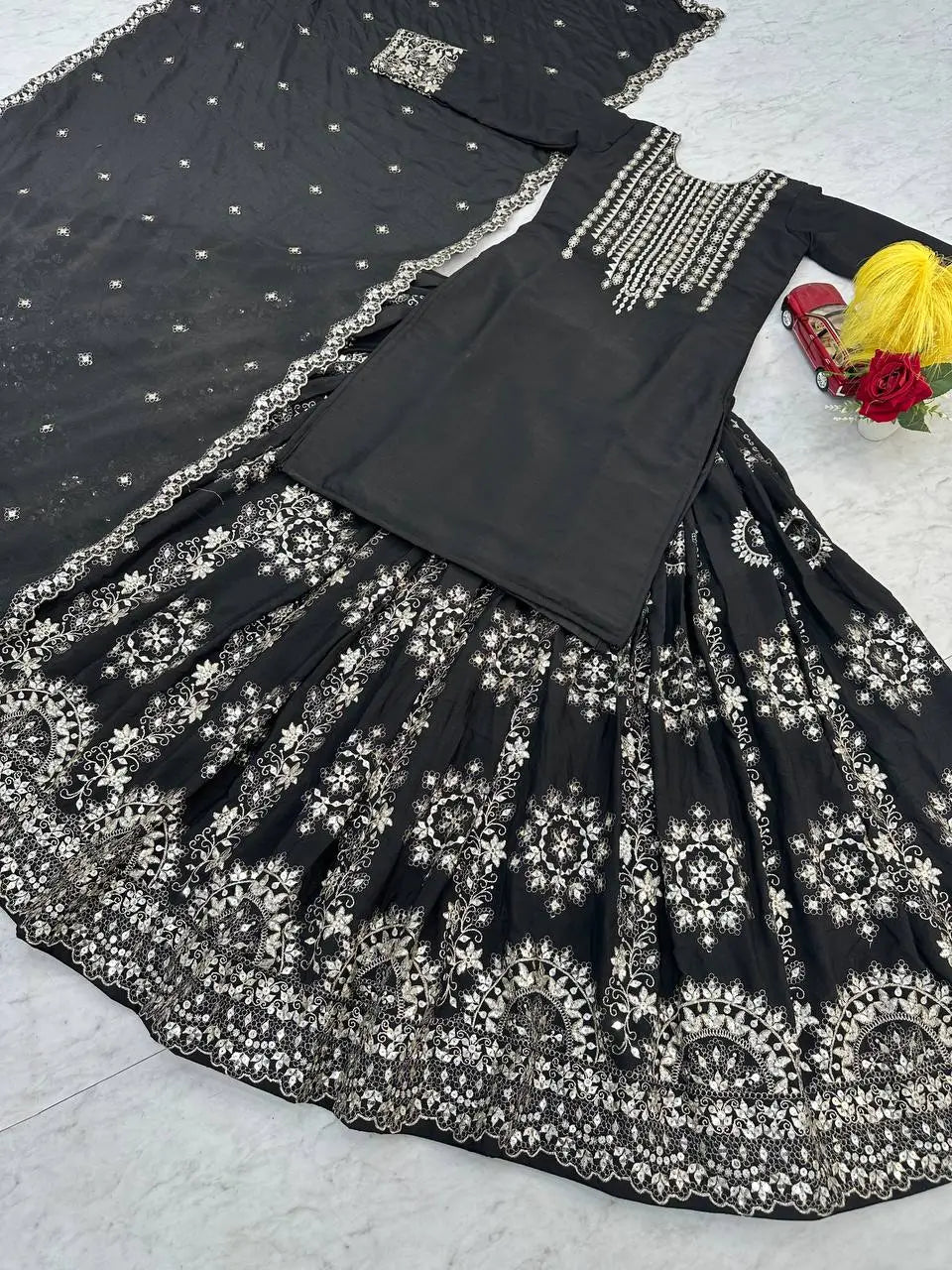 Heavy Embroidered Chinon Lehenga Set
