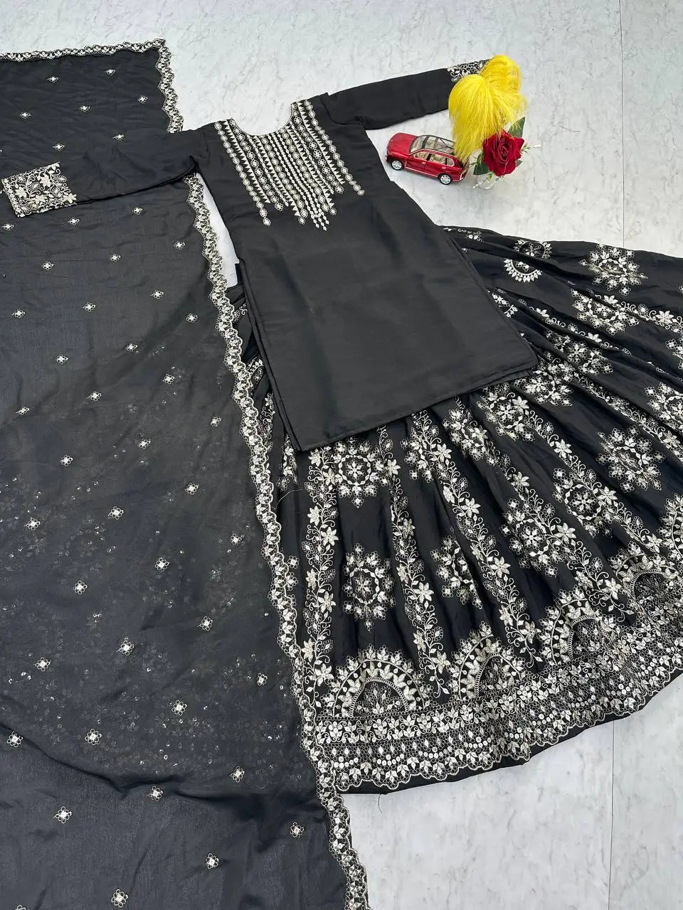 Heavy Embroidered Chinon Lehenga Set