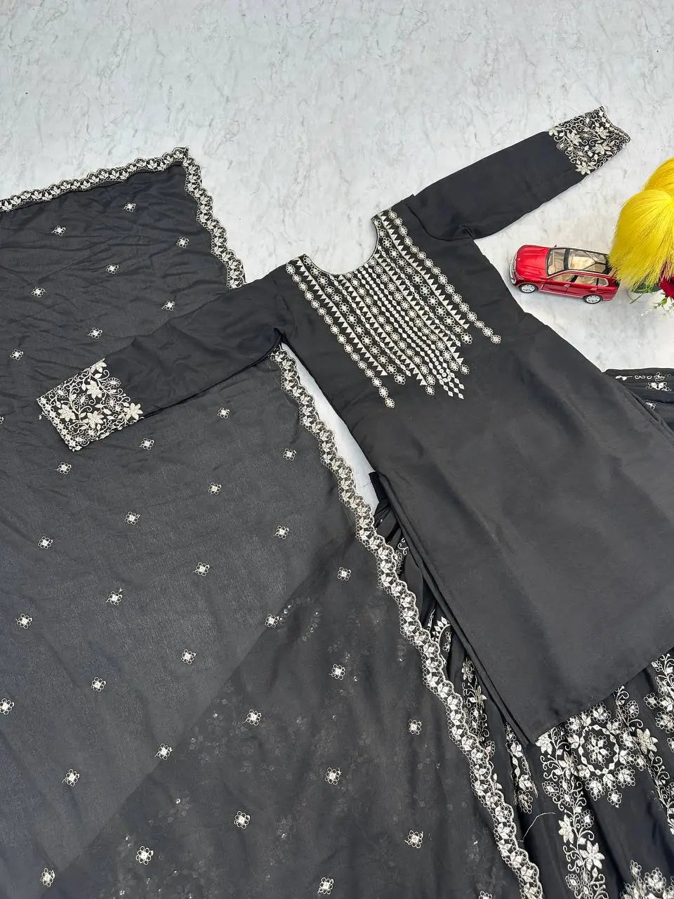 Heavy Embroidered Chinon Lehenga Set