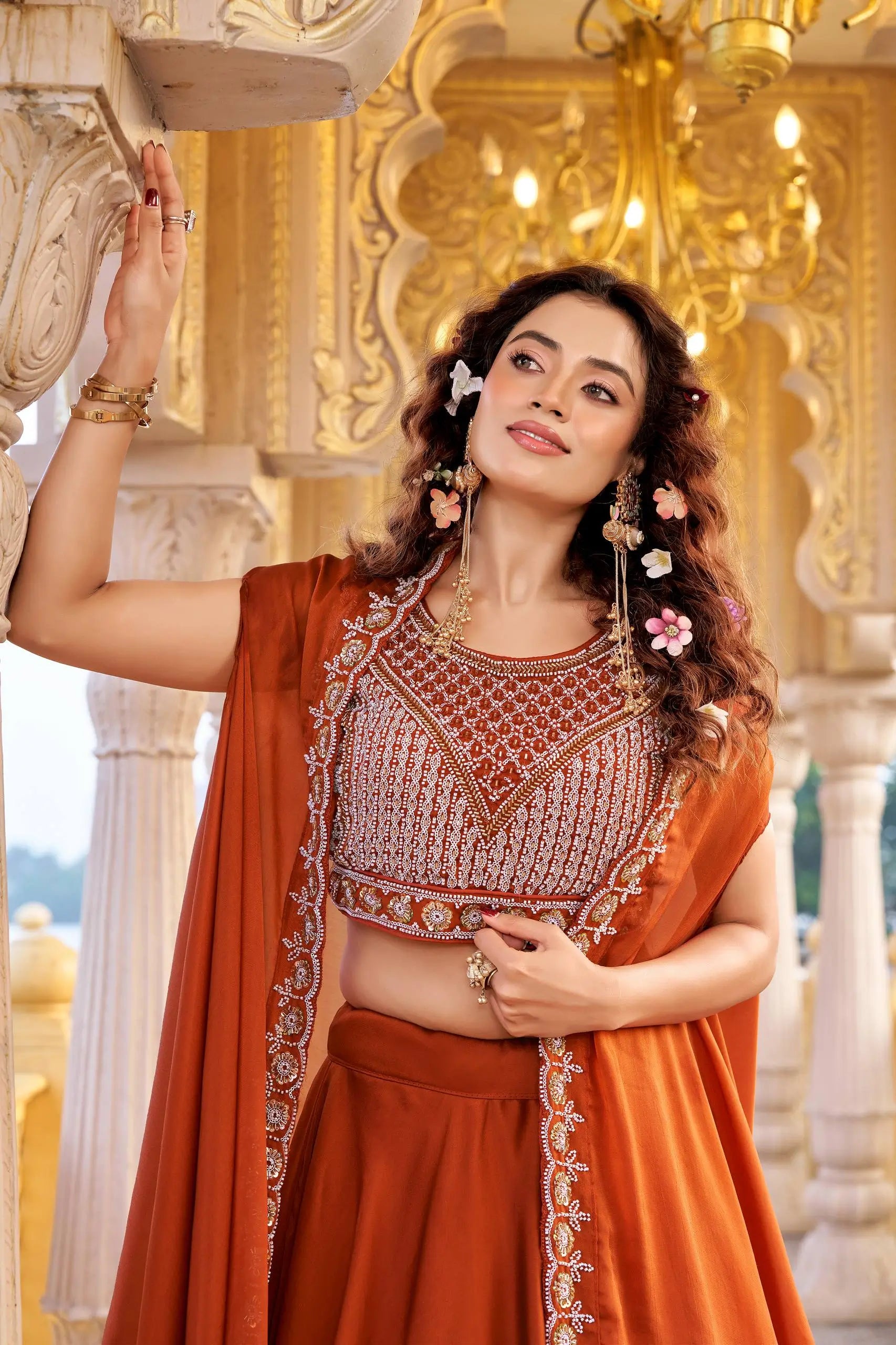 Heavy Embroidered Rangoli Silk Lehenga Set with 9 Meter Flair