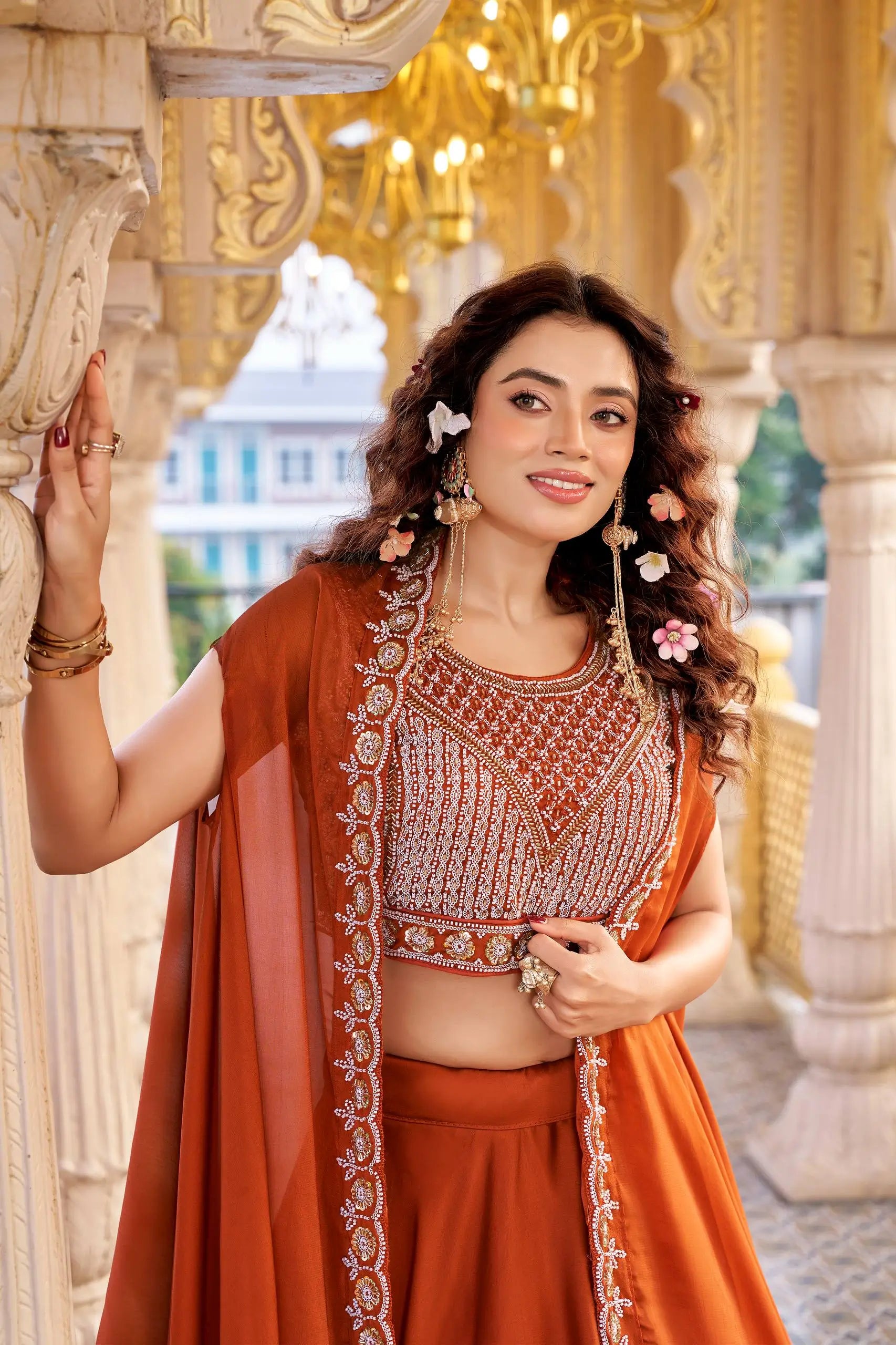 Heavy Embroidered Rangoli Silk Lehenga Set with 9 Meter Flair