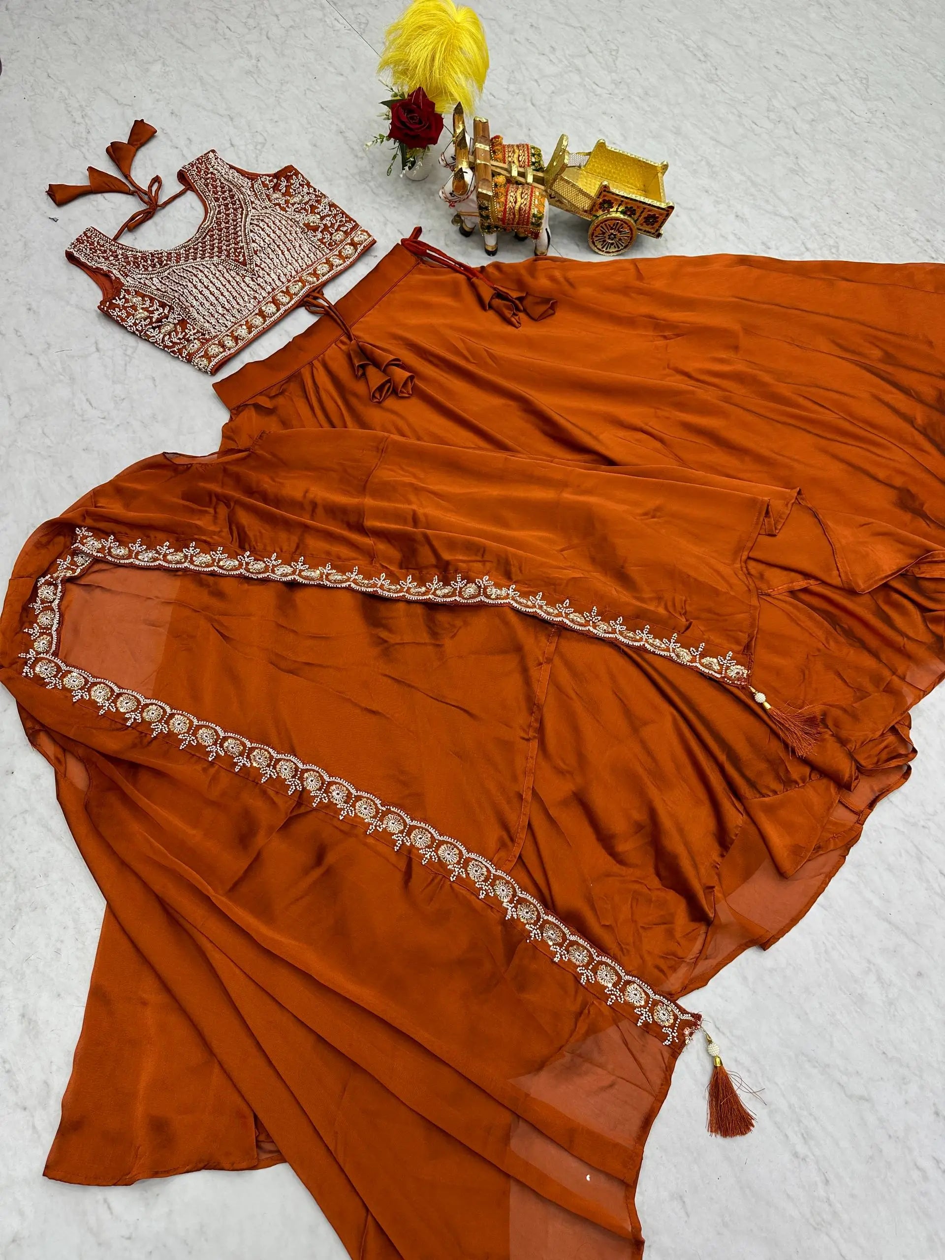 Heavy Embroidered Rangoli Silk Lehenga Set with 9 Meter Flair