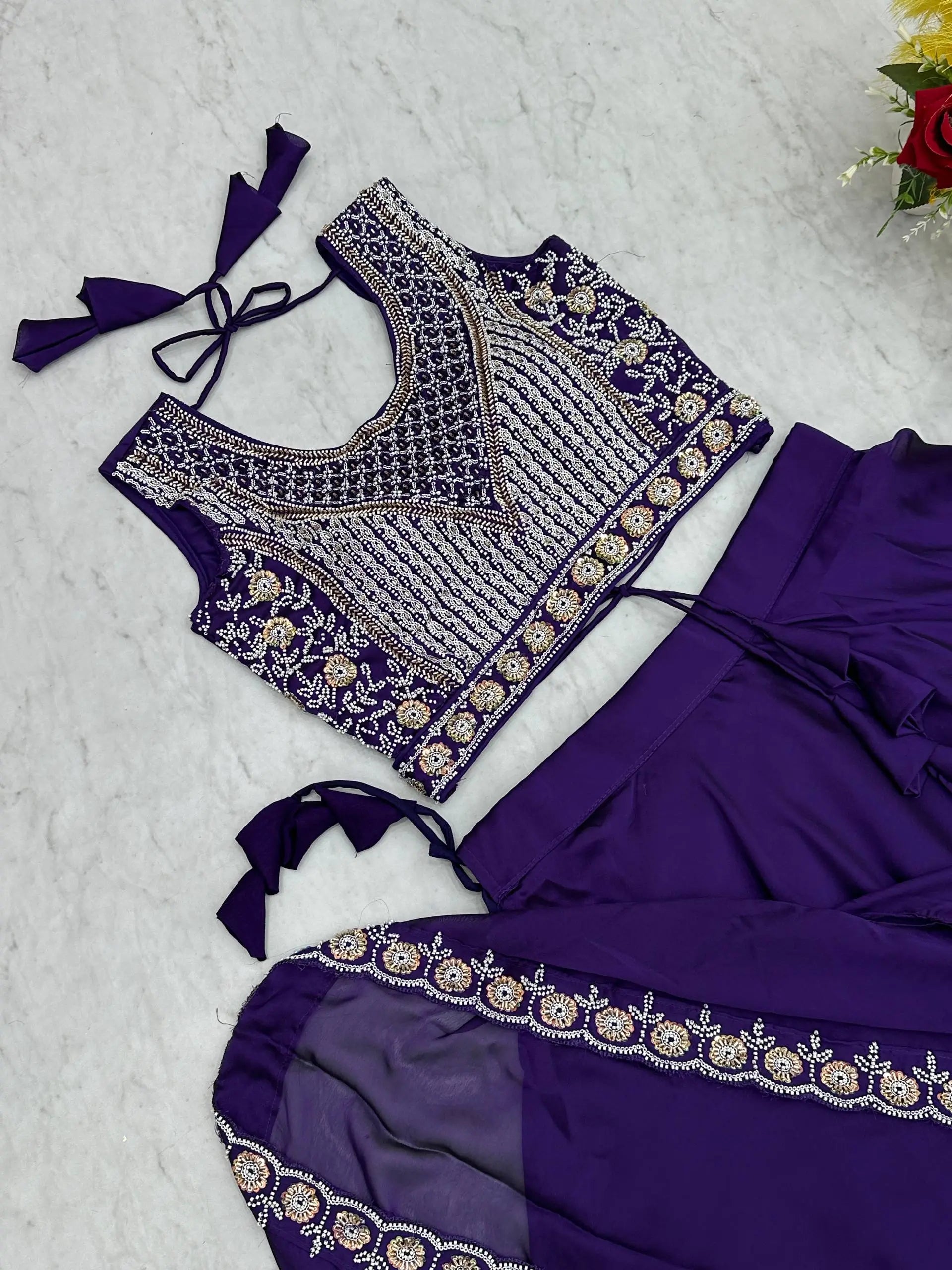 Heavy Embroidered Rangoli Silk Lehenga Set with 9 Meter Flair