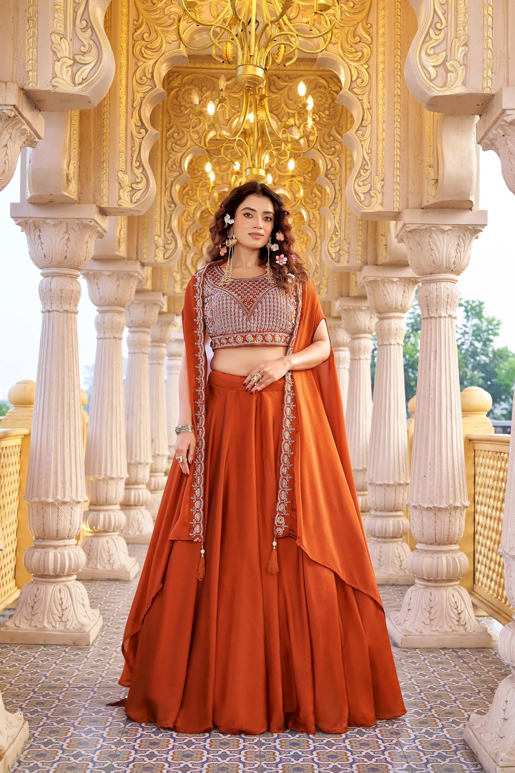 Heavy Embroidered Rangoli Silk Lehenga Set with 9 Meter Flair