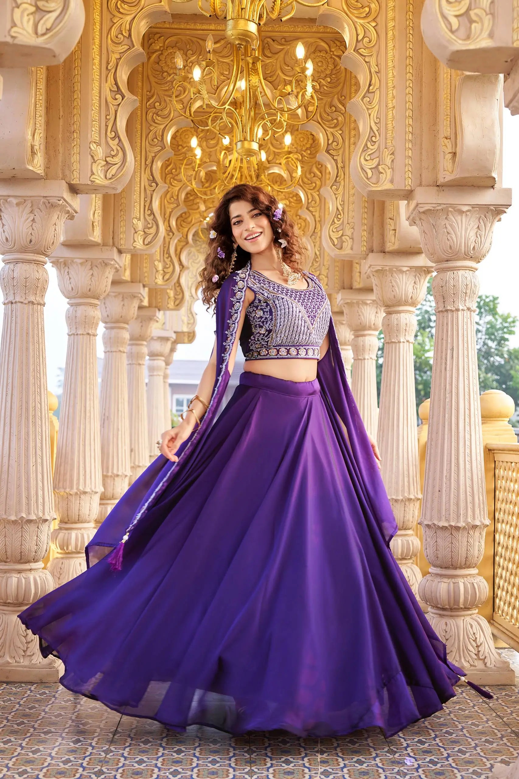 Heavy Embroidered Rangoli Silk Lehenga Set with 9 Meter Flair