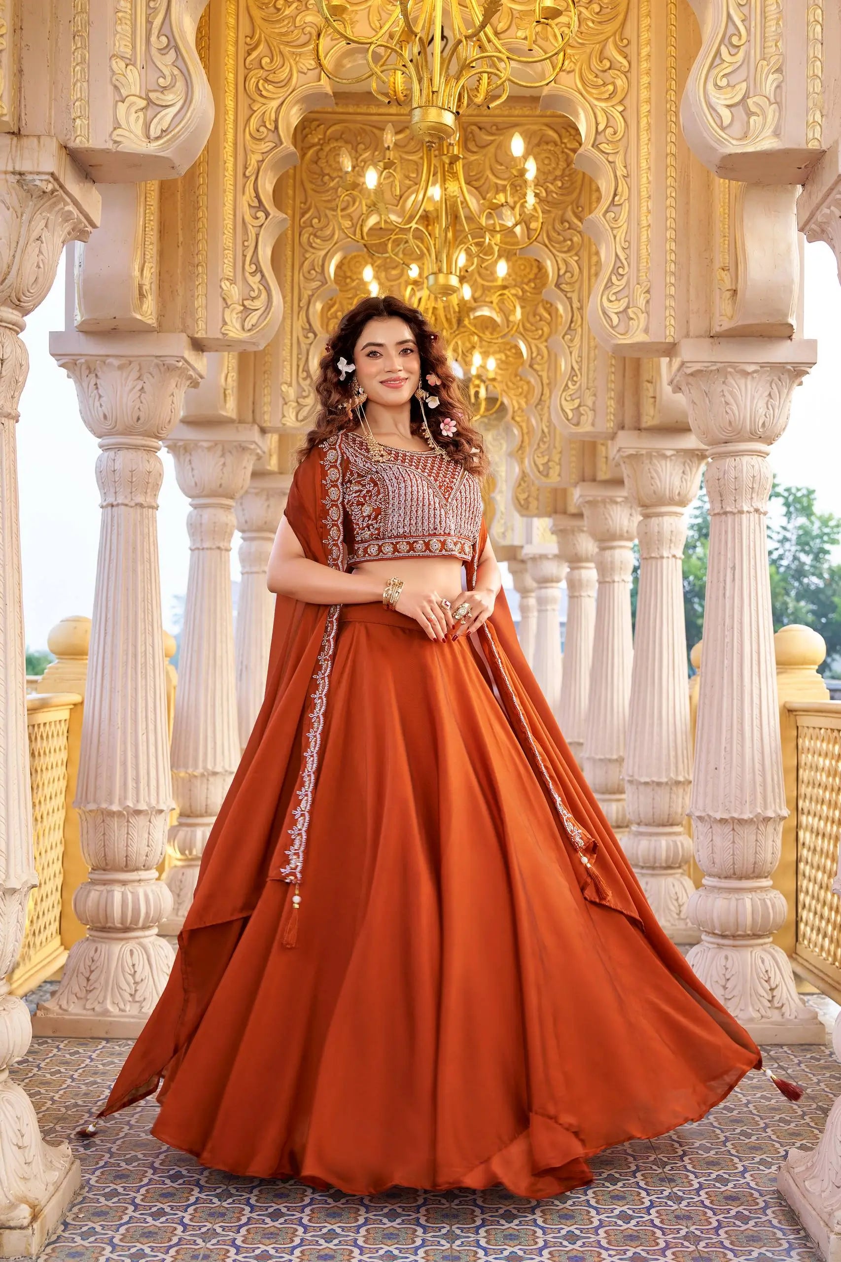 Heavy Embroidered Rangoli Silk Lehenga Set with 9 Meter Flair