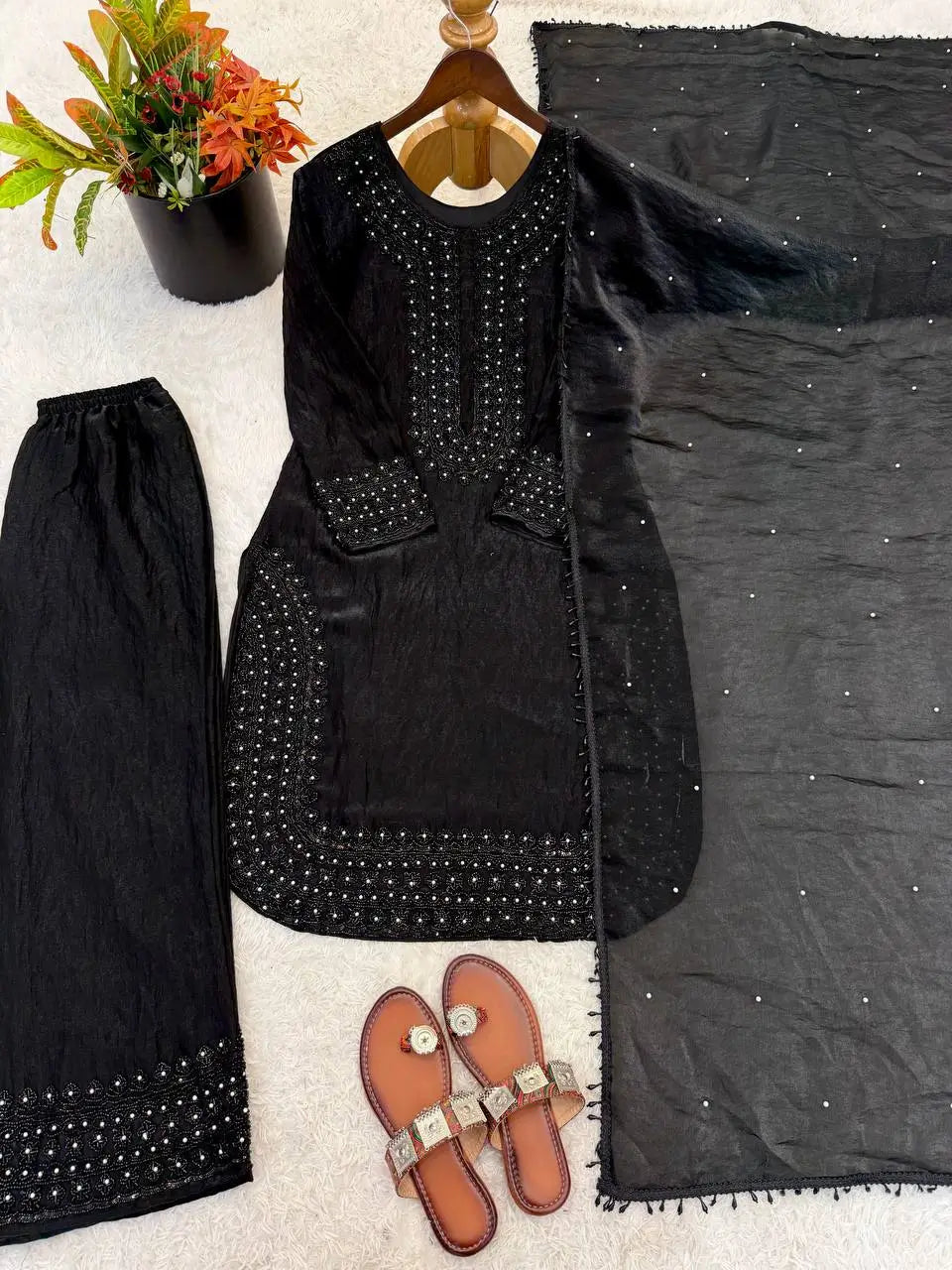 Heavy Fandy Silk Embroidered Pant Suit for Festive and Party Occasions