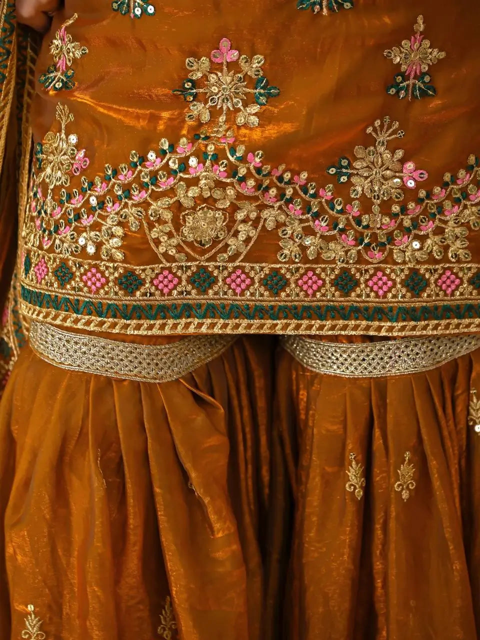 Heavy Fandy Silk Embroidered Top Sharara Palazzo Set with Dupatta