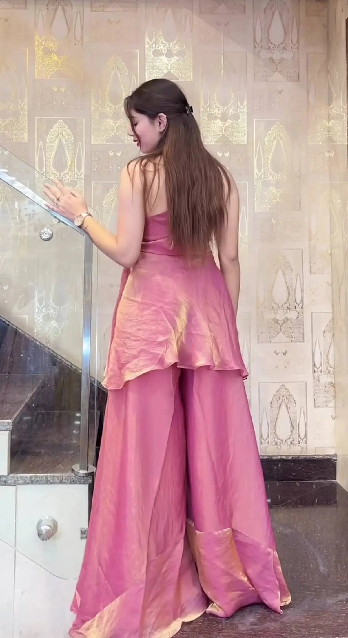Heavy Fandy Silk Full Neck Top with Sharara Palazzo Set for special occasions