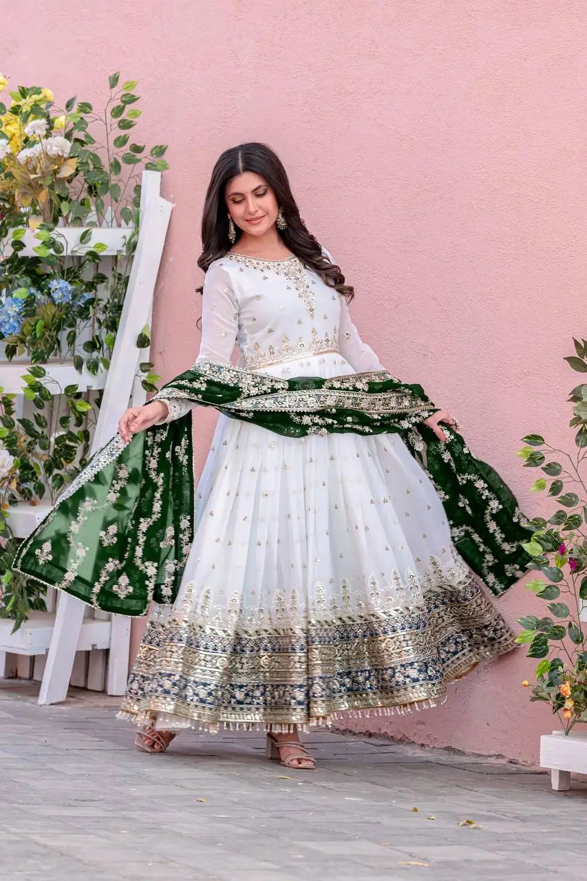 Heavy Faux Georgette Embroidered Anarkali Gown Set with Dupatta