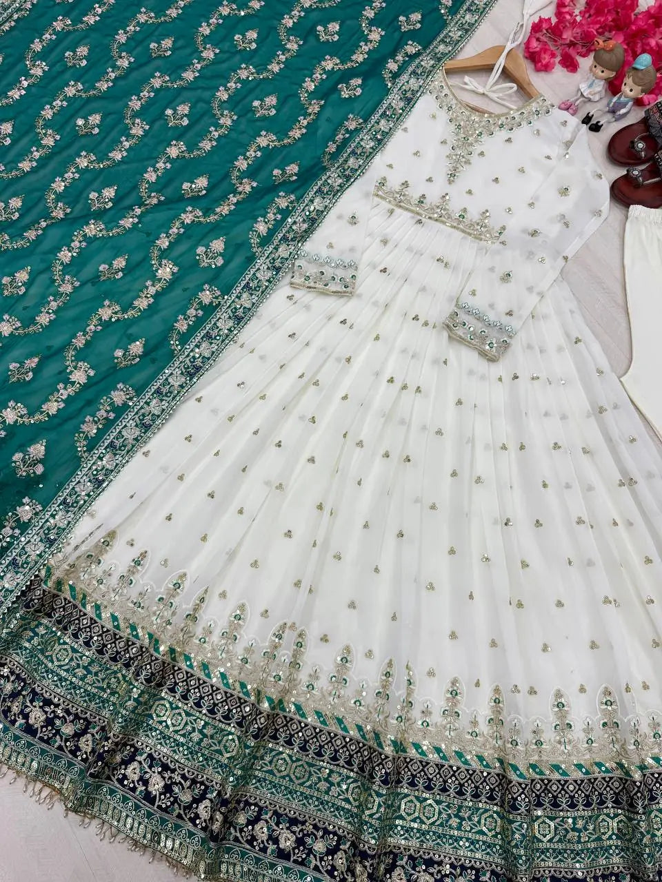 Heavy Faux Georgette Embroidered Anarkali Gown Set with Dupatta