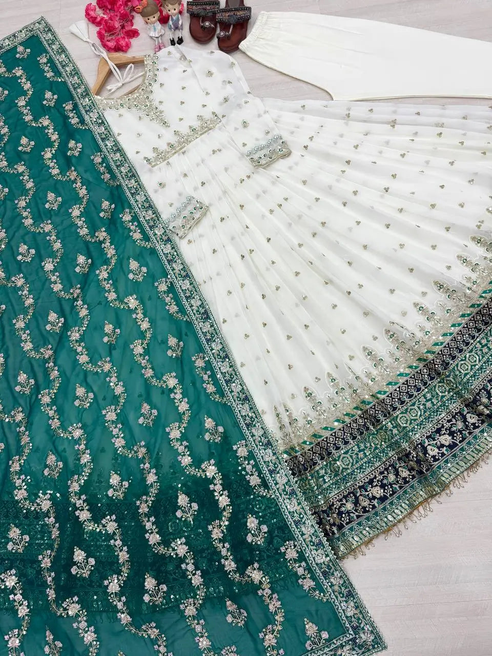 Heavy Faux Georgette Embroidered Anarkali Gown Set with Dupatta