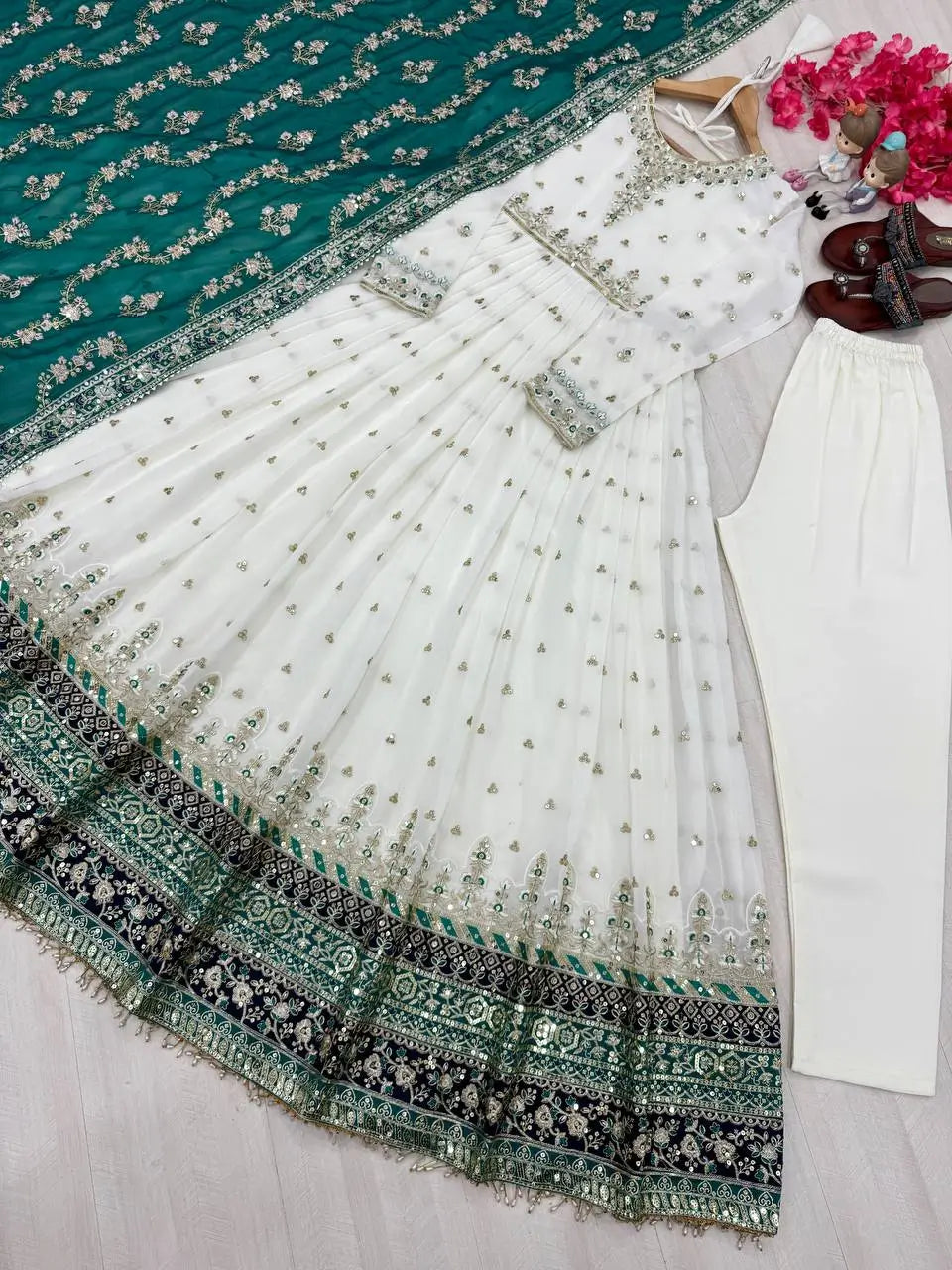Heavy Faux Georgette Embroidered Anarkali Gown Set with Dupatta