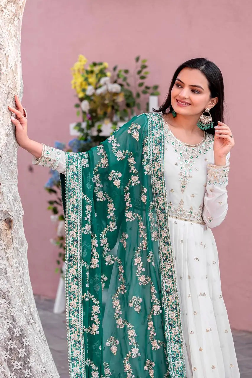 Heavy Faux Georgette Embroidered Anarkali Gown Set with Dupatta