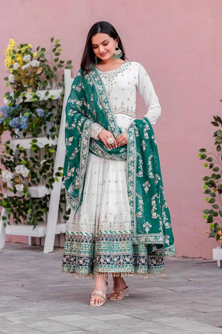 Heavy Faux Georgette Embroidered Anarkali Gown Set with Dupatta
